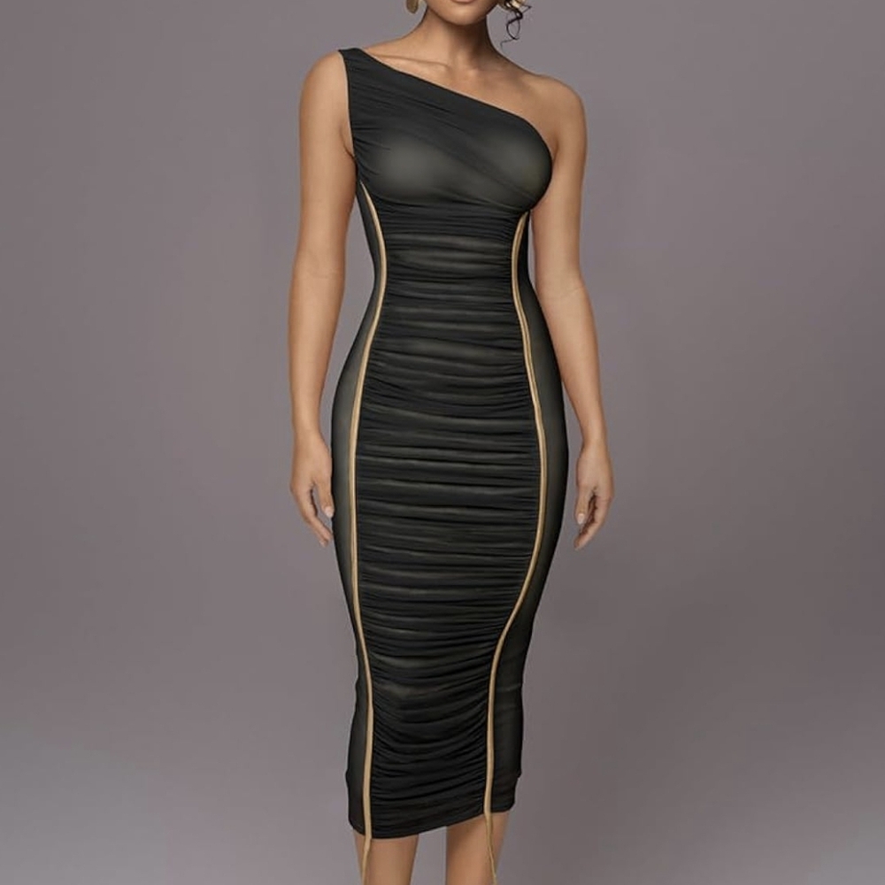 Elegant Black and Gold One-Shoulder Dress